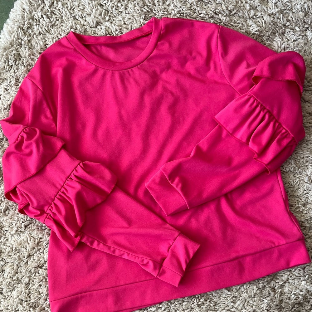 DEX Fuchsia Tiered Ruffle Sleeve Sweatshirt Style Blouse XL NWOT - Picture 3 of 7